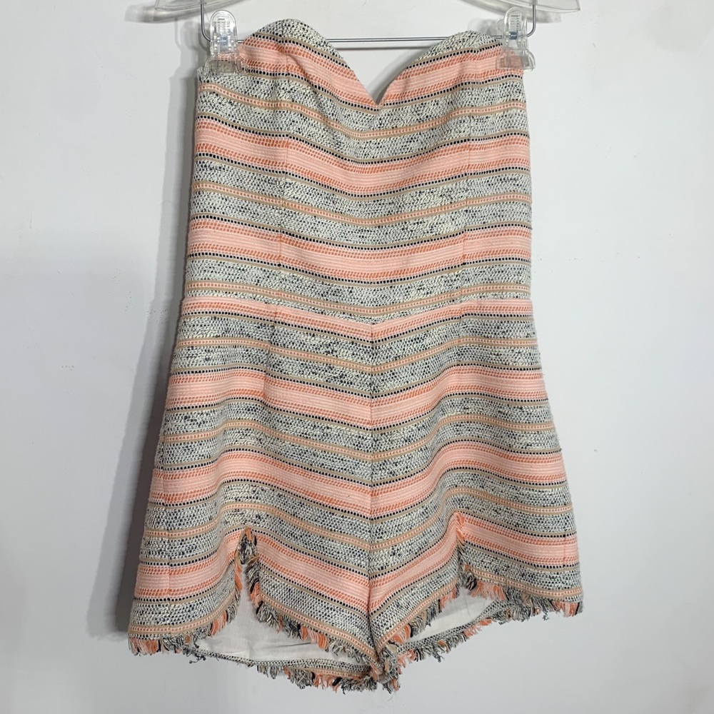 Lovers + Friends Tweed Peach Boho Fray Romper Sz L